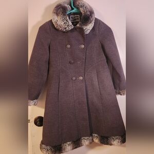 Gray Faux Fur Trimmed Girl's Coat